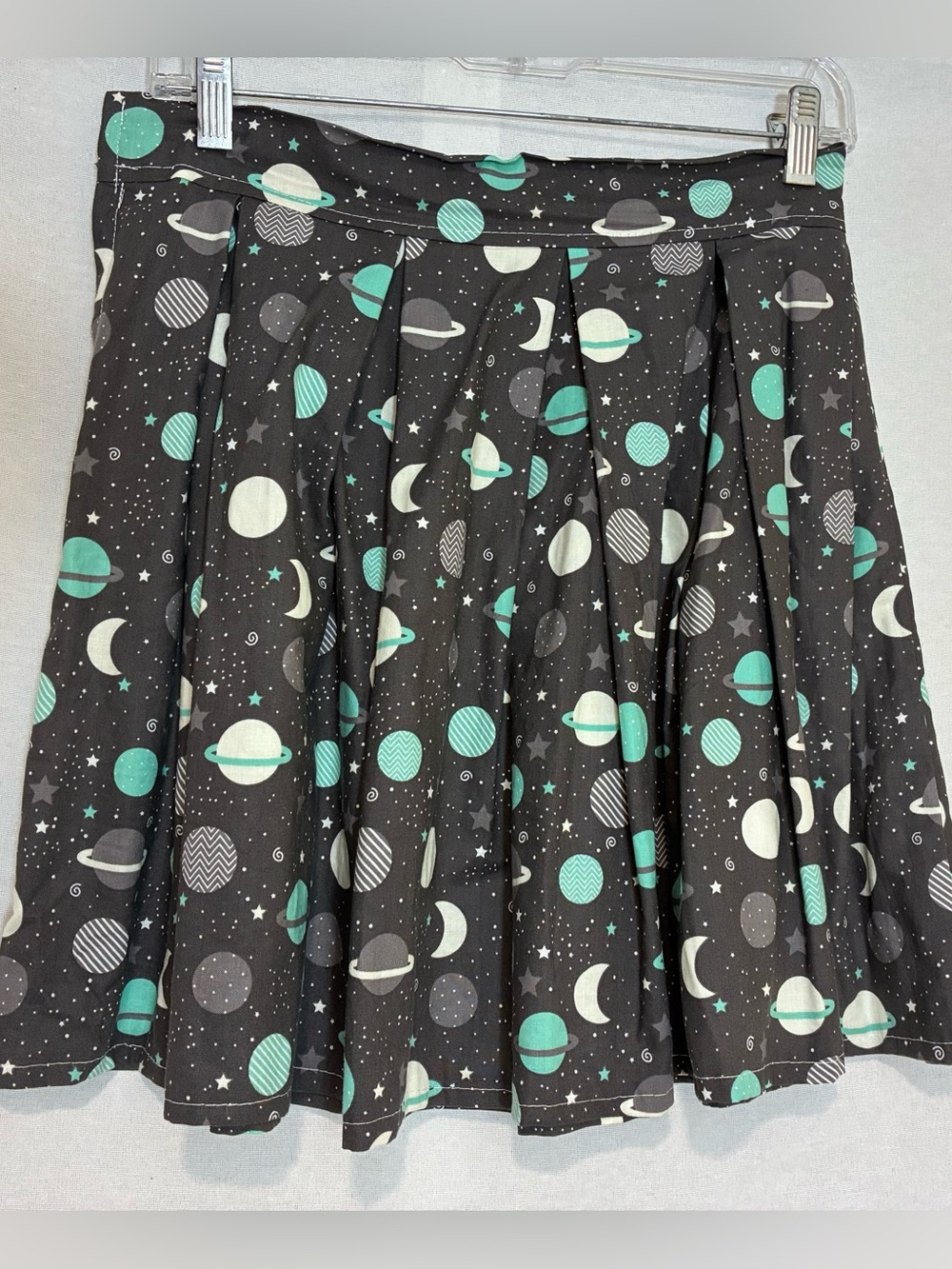 Handmade Pleated A-line Mini Skirt Space Planets Stars Size in Pics Whimsical